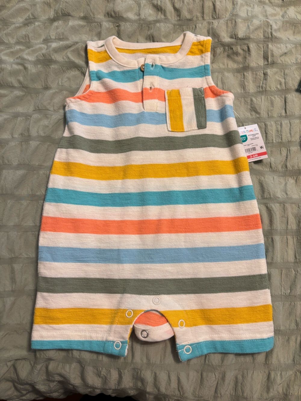Garanimals Sleeveless Striped Romper in Yellow, Coral, Blue, Green, Cream